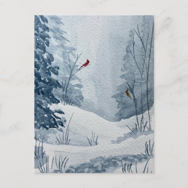Winter Cardinals Postcard Vykort (Framsida)