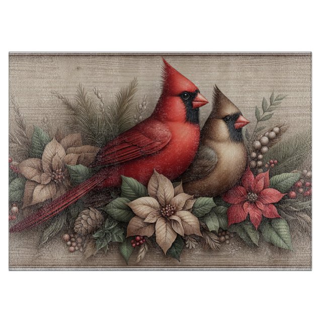 Winter Cardinals Rustic Cutting Board (Framsidan)