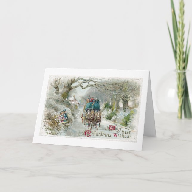 Winter Carriage Ride Vintage jul Helgkort (Framsida)