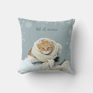 Winter Cat Låt det snöa Square Dekorativ kudde