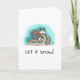 Winter Cat på en Sleigh-jul Kort