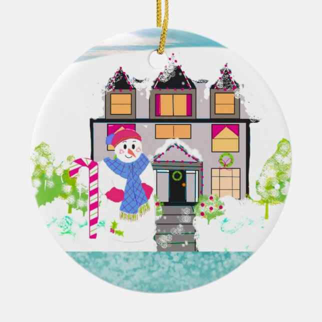 Winter Charm Tudor Stil Home Ceramic Ornament (Framsidan)