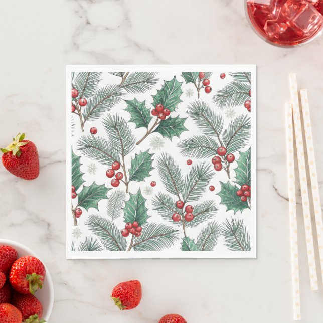 Winter Cherries Christmas Holiday Pattern Pappersservett (Insitu)