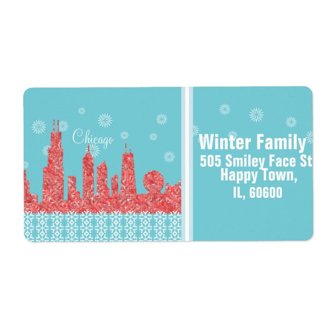 WInter Chicago Skyline-adressetiketter Fraktsedel (Framsidan)