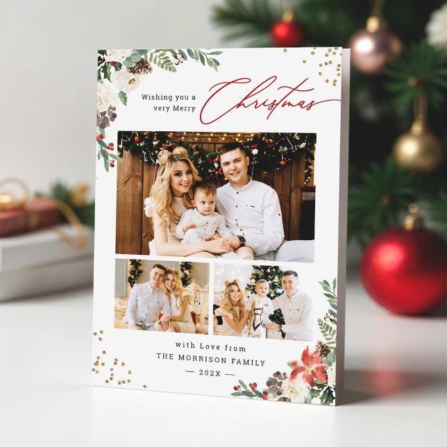 Winter-Chicen Botanisk Blommigt 3 Fotojul Helgkort (Skapare uppladdad)