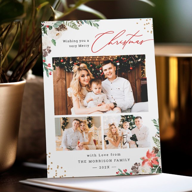 Winter-Chicen Botanisk Blommigt 3 Fotojul Julkort (Skapare uppladdad)