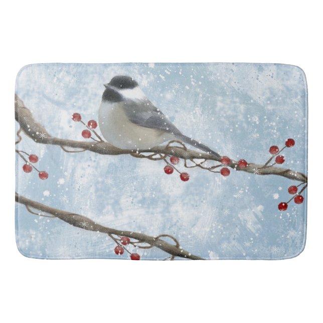 Winter Chickadee Bath Mat Badrumsmatta (Framsidan)