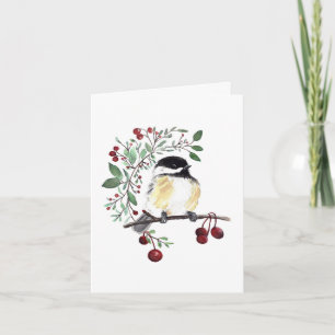 Winter Chickadee Bird Berries-Helgdag kort