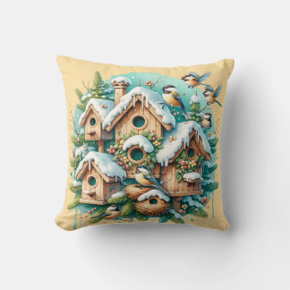 Winter Chickadee Birdhouse Village Kudde