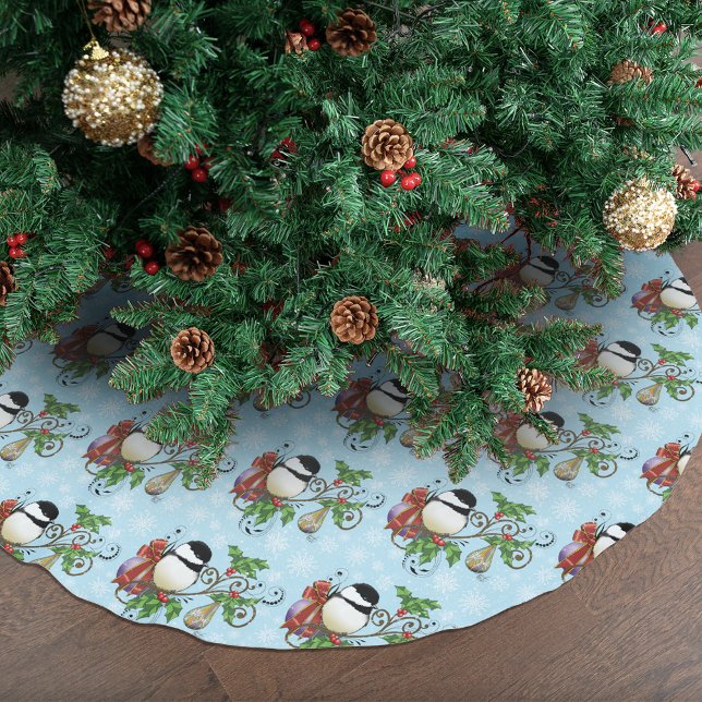 Winter Chickadee-jul Julgransmatta Borstad Polyester (Skapare uppladdad)