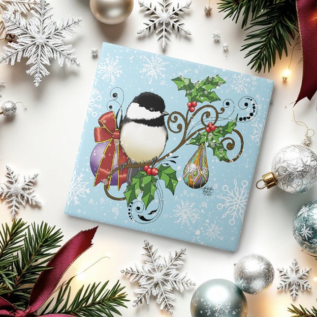 Winter Chickadee-jul Kakelplatta (Skapare uppladdad)