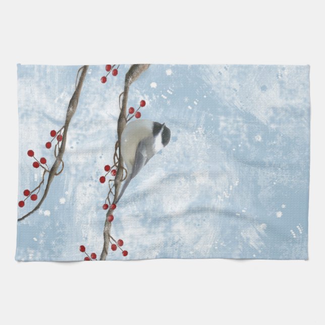 Winter Chickadee Kitchen Towel Kökshandduk (Horisontell)