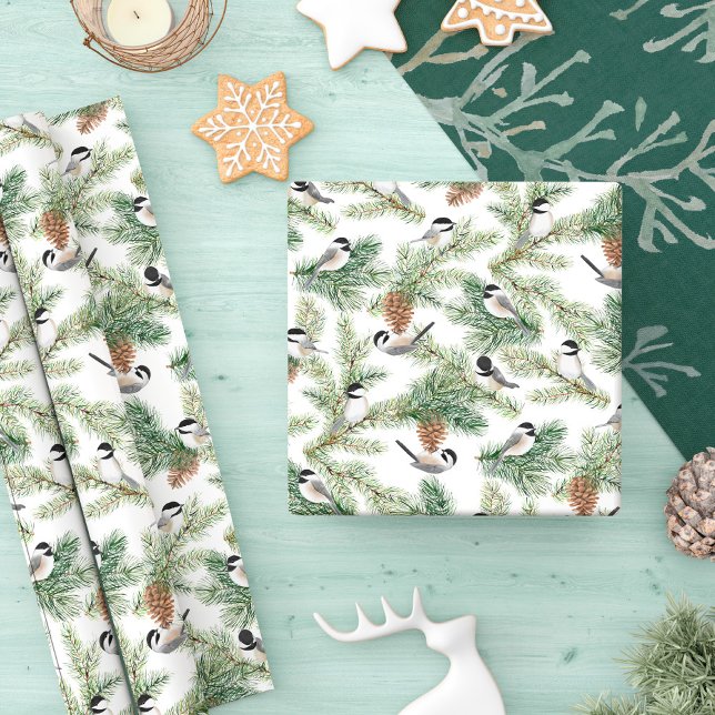 Winter Chickadee Woodland Mönster Presentpapper (Skapare uppladdad)