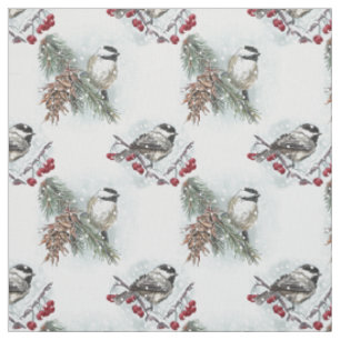 Winter Chickadees Watercolor jul Tyg