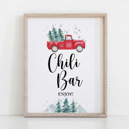Winter Chili Pub Sign Red Julafton Träd Lastbil Poster