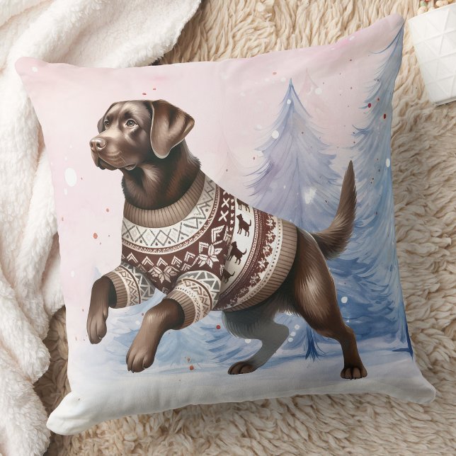 Winter Chocolate Labrador Retriever Snö Hund Kudde (Skapare uppladdad)