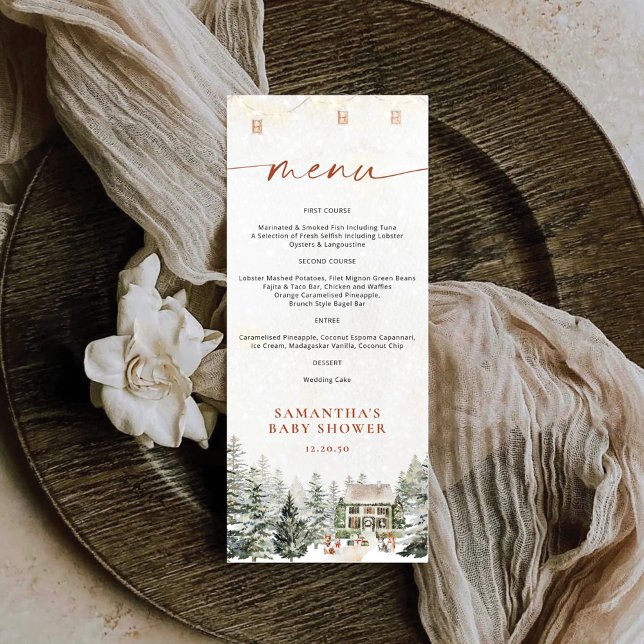 Winter Christmas Baby Shower Flat Menu Meny (Skapare uppladdad)