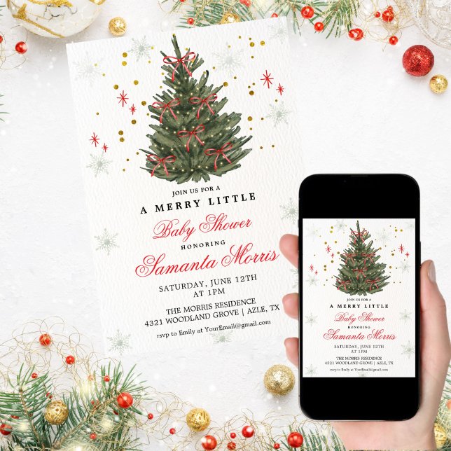 Winter Christmas Baby Shower Invitation | Red Bow  Inbjudningar (Skapare uppladdad)