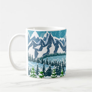 Winter christmas-bakgrund. Träet och sn gräs träd Kaffemugg