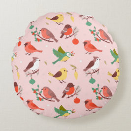 Winter Christmas Birds Kids Rund Kudde