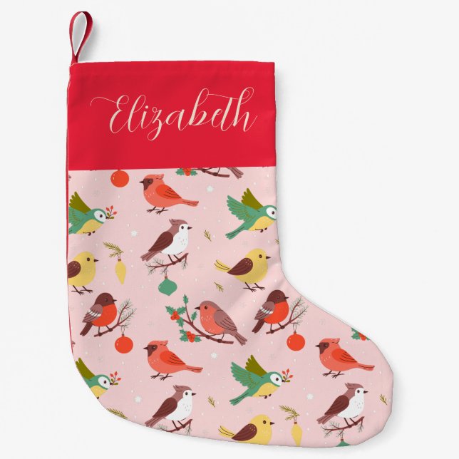 Winter Christmas Birds Personalized Kids Liten Julstrumpa (Framsidan)