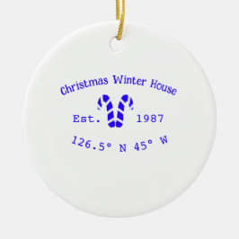 Winter Christmas house blue candy canes est. Year  Julgransprydnad Keramik
