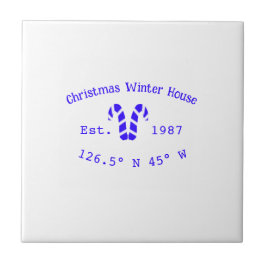 Winter Christmas house blue candy canes est. Year  Kakelplatta