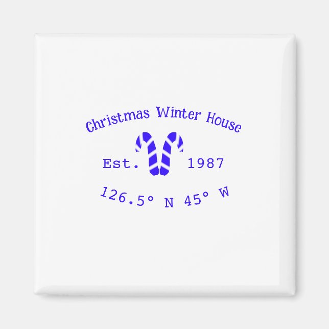 Winter Christmas house blue candy canes est. Year  Magnet (Framsidan)