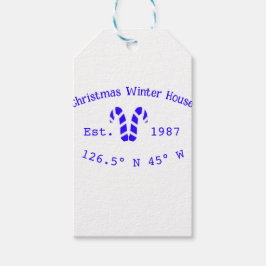 Winter Christmas house blue candy canes est. Year  Presentetikett