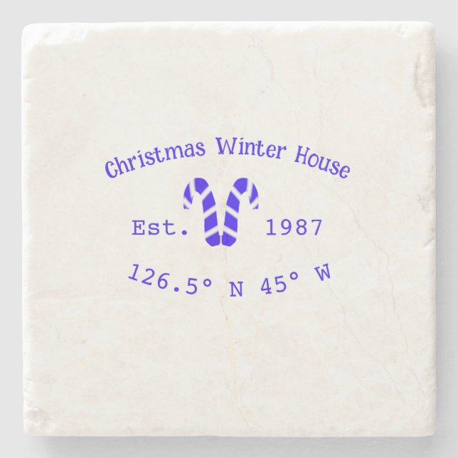 Winter Christmas house blue candy canes est. Year  Stenunderlägg (Framsidan)