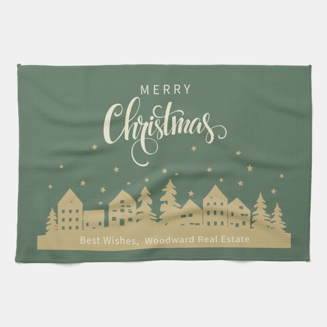 Winter Christmas Houses | Real Estate Customized  Kökshandduk (Horisontell)