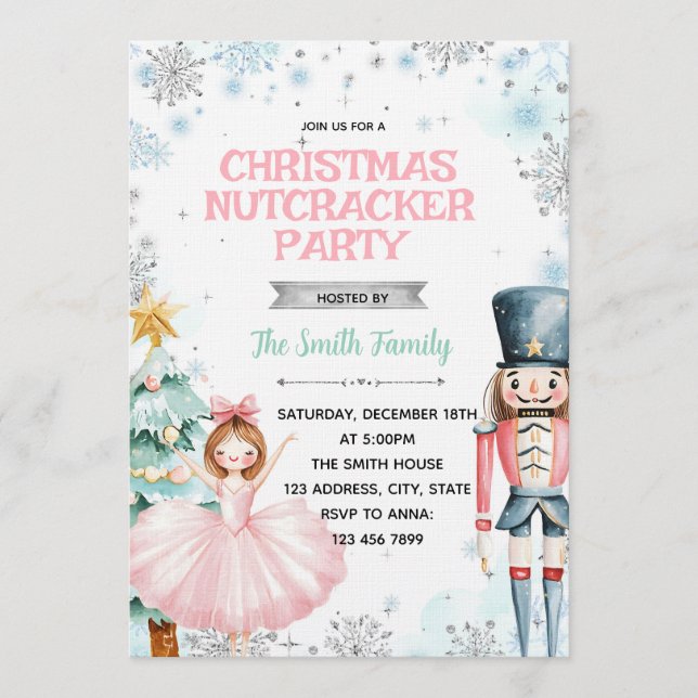 Winter christmas nutcracker party invitation inbjudningar (Framsida)