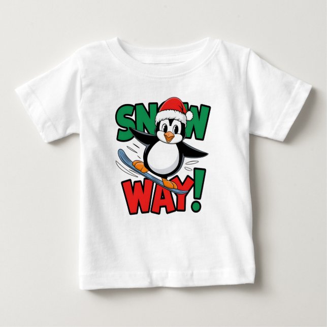 Winter Christmas Penguin Adventure in Snowy Wonder T Shirt (Framsida)