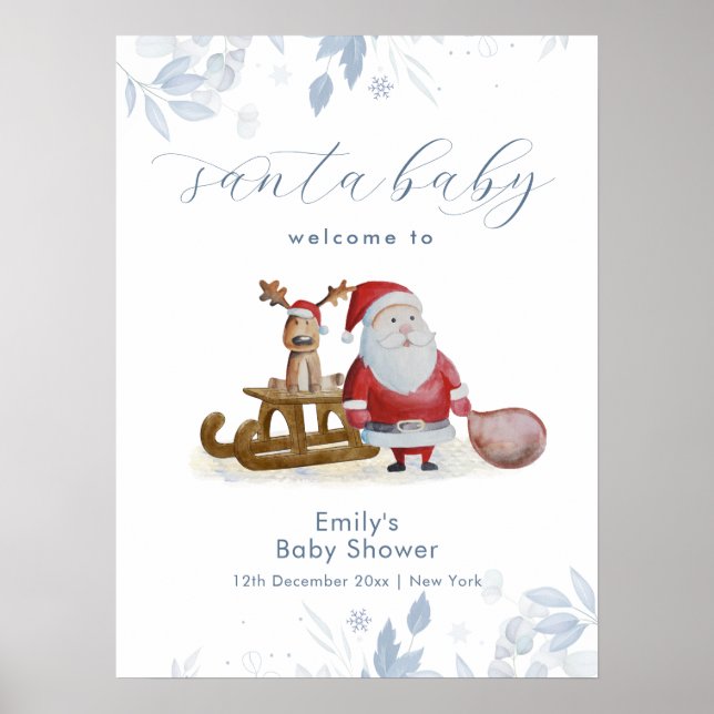 Winter Christmas Santa Baby Shower Welcome Sign  Poster (Framsidan)