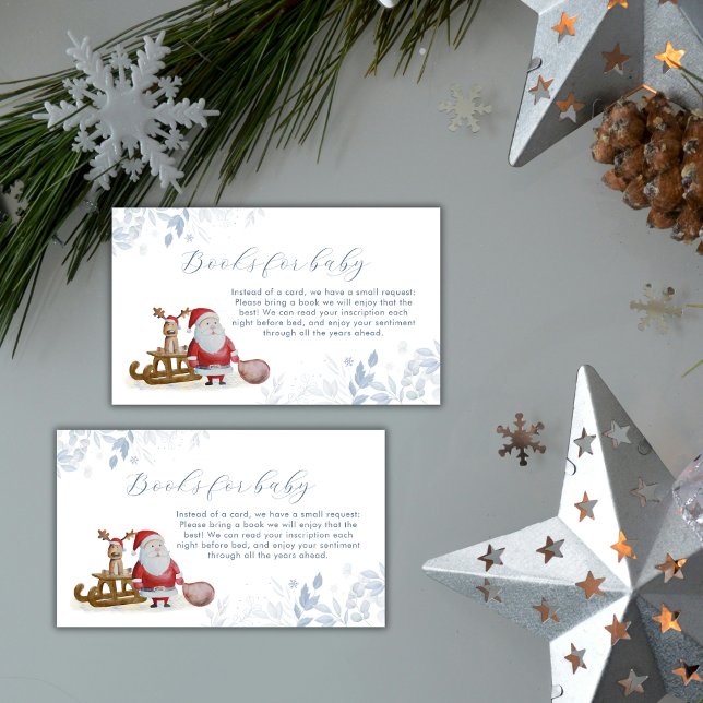 Winter Christmas Sleigh Santa Books Baby Shower  Tilläggskort (Winter Christmas Sleigh Santa Books Baby Shower Enclosure Card)