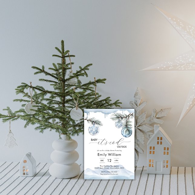 Winter Christmas Snowflake Ball Boy Baby Shower  Inbjudningar (Winter Christmas Snowflake Ball Boy Baby Shower Invitation)
