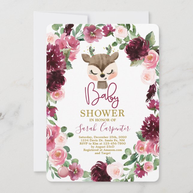 Winter christmas söt hjort babyduschflicka inbjudningar (Framsida)