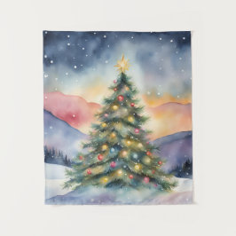 Winter Christmas Tree Snowy Sunset Scenery