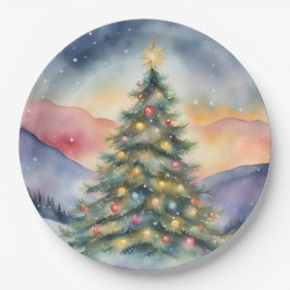 Winter Christmas Tree Snowy Sunset Scenery