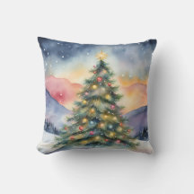 Winter Christmas Tree Snowy Sunset Scenery