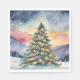 Winter Christmas Tree Snowy Sunset Scenery Pappersservett