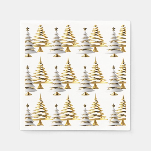 Winter christmas tree white gold holiday theme pappersservett (Framsidan)