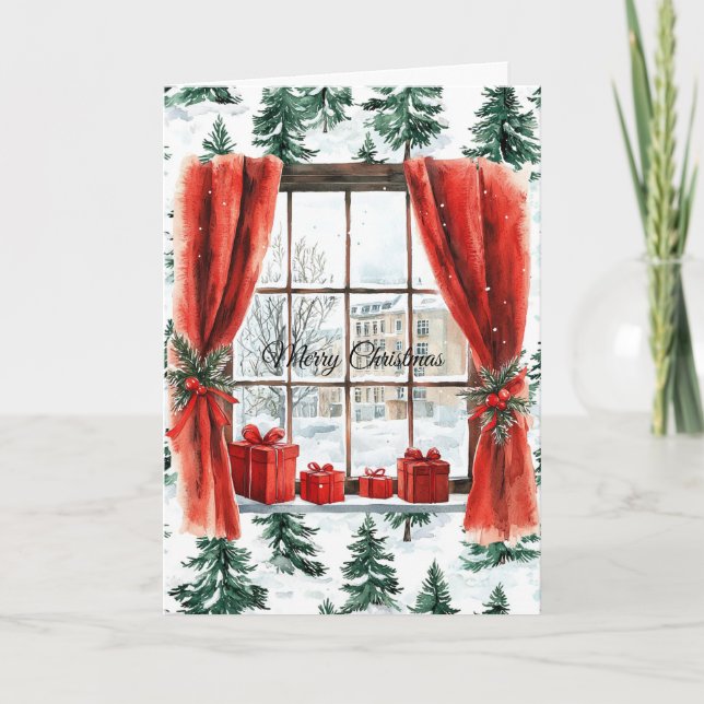 Winter Christmas Trees City Window Kort (Framsida)