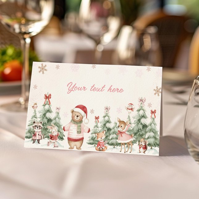 Winter Christmas Woodland Girl Birthday Food Tent Placeringskort (Skapare uppladdad)