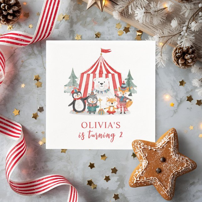Winter Circus Animal Birthday Sign | Cute Woodland Pappersservett (Skapare uppladdad)