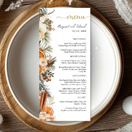 Winter Citrus Blommigt jul Bröllop Flat Menu Meny