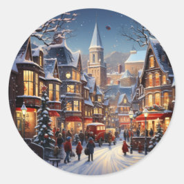 Winter City jul Firande Sticker Runt Klistermärke