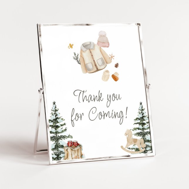 Winter Clothes Cold Outside Thank you for Coming Poster (Merry Little Winter Baby Clothes Baby Shower Thank you for Coming Sign)