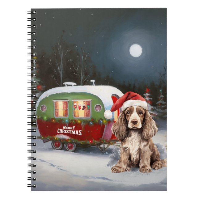 Winter Cocker Spain Caravan jul Äventyr Anteckningsbok (Framsidan)