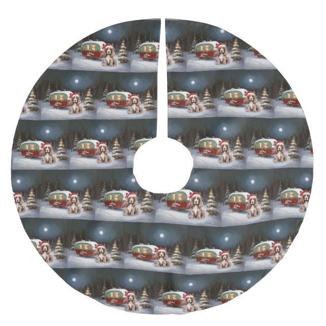 Winter Cocker Spain Caravan jul Äventyr Julgransmatta Borstad Polyester (Framsidan)